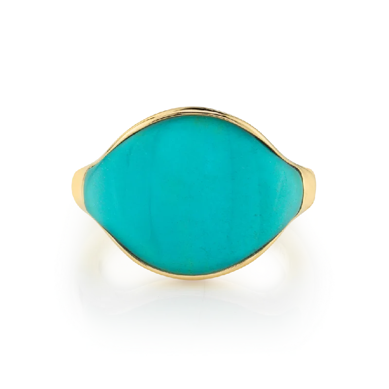 antique rings for women-Signet Ring - Turquoise / 14k Yellow Gold