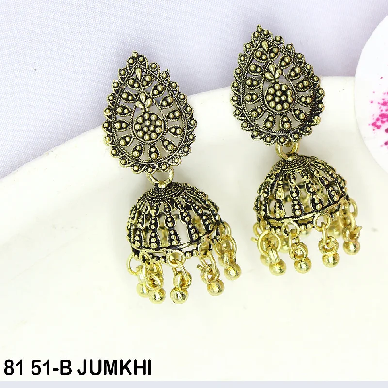 crystal drop earrings for women-Mahavir Oxidised Gold Plated Jhumki Earrings