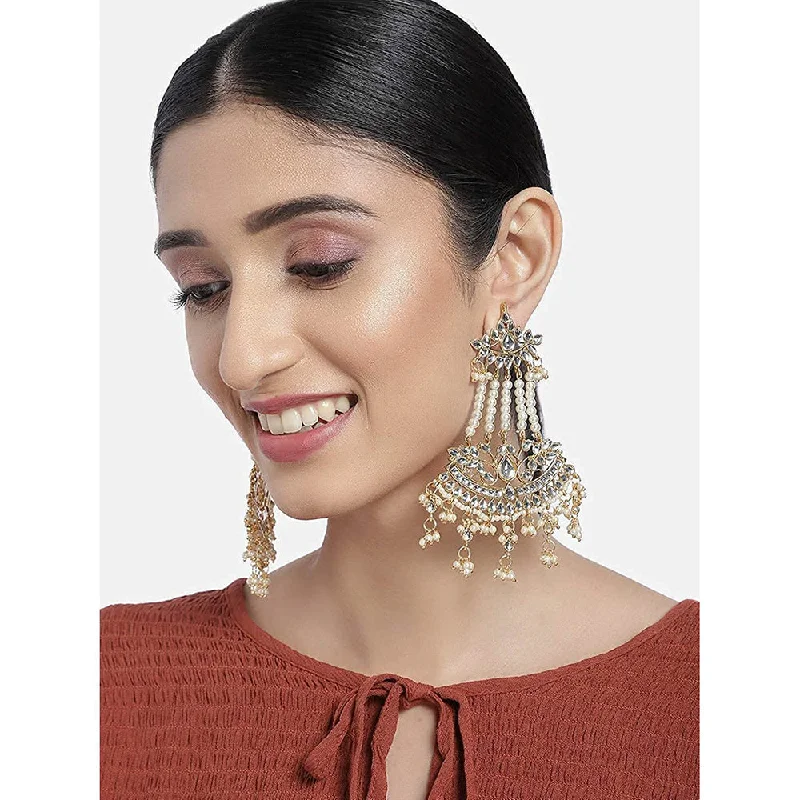 chic earrings for women-Etnico Women's Traditional Gold Plated Zinc Alloy Kundan and Pearl Zinc Earrings (E2636)