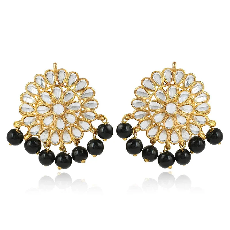 geometric stud earrings for women-Etnico Gold Plated Traditional Kundan & Pearl Stud Earrings for Women (E2858B)