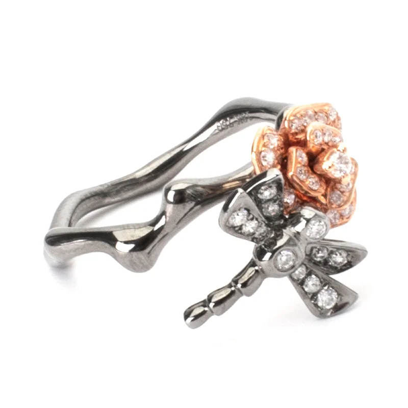 wedding rings for women-Flower Dragonfly Ring