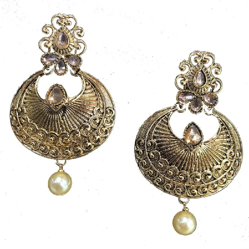 bold earrings for women-Shreeji Brown Kundan Gold Plated Dangler Earrings - SE_781