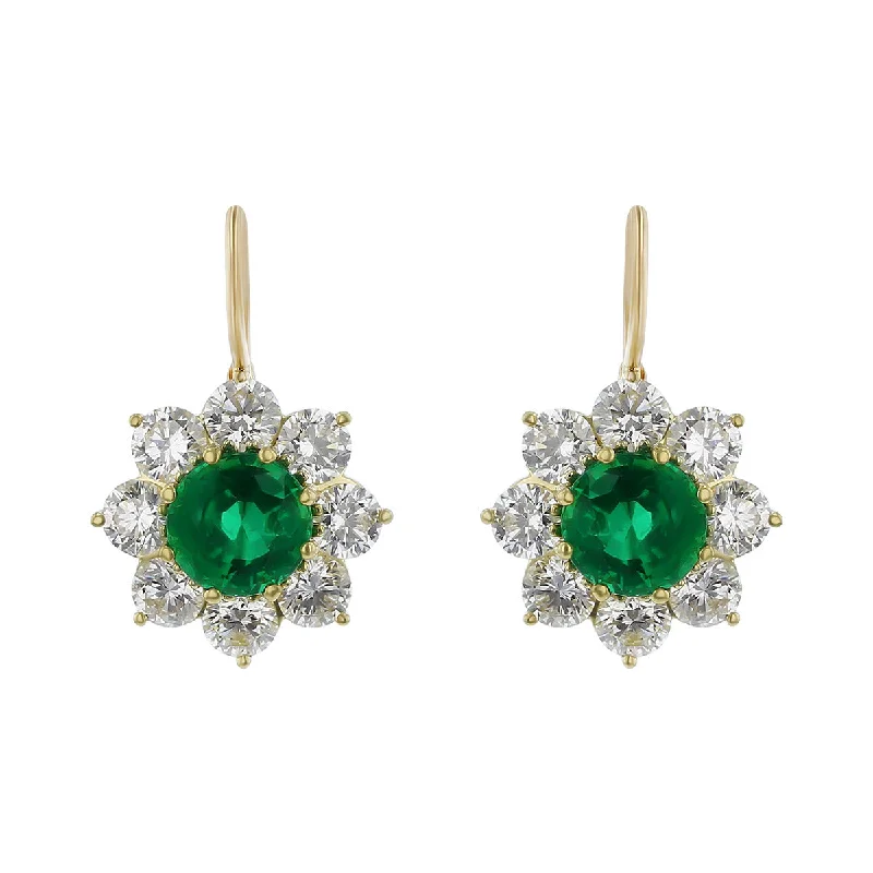 crystal drop earrings for women-Zambian Emerald and Diamond Halo Drop Earrings