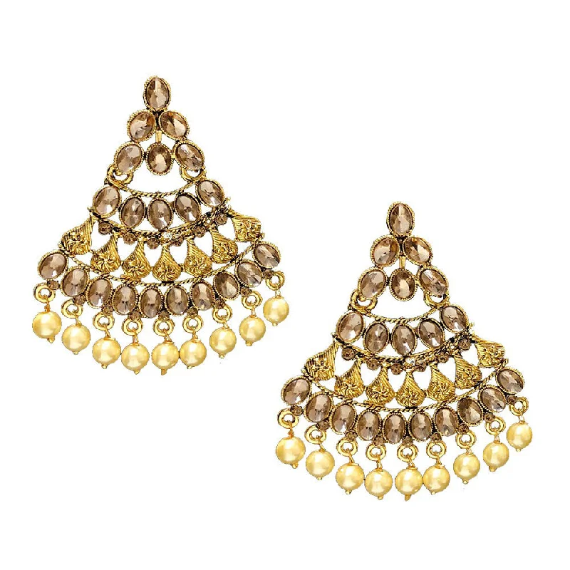 silver earrings for women-Shreeji Brown Kundan Gold Plated Dangler Earrings