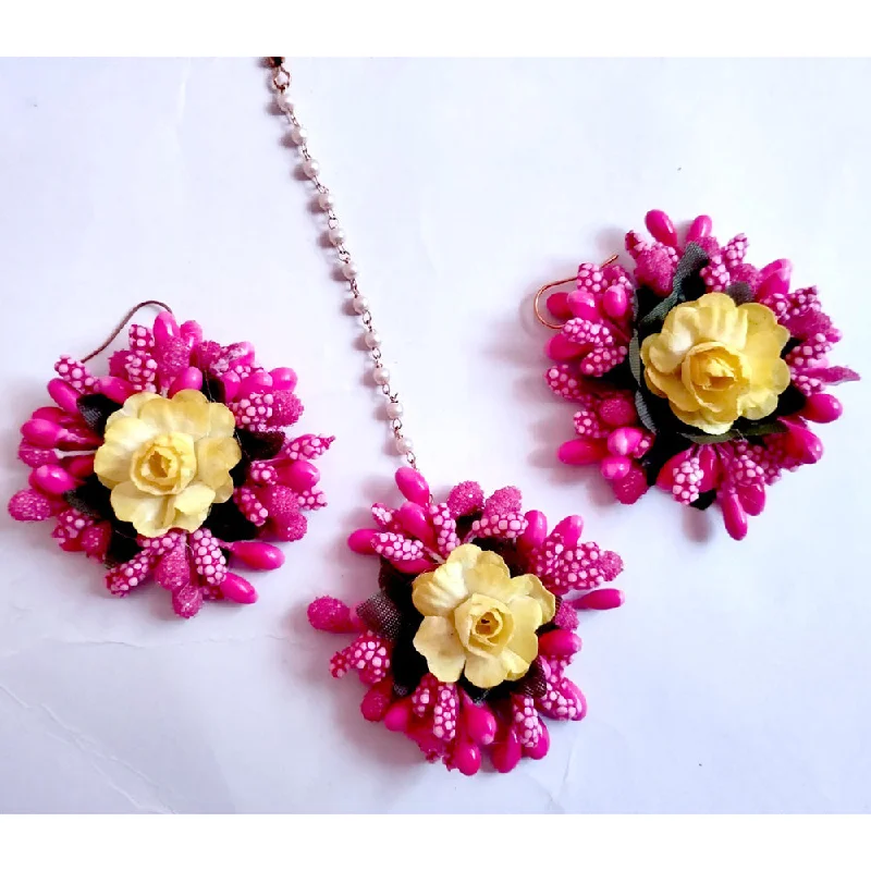 emerald earrings for women-Kavya's Kreation Floral Earrings With Maangtikka