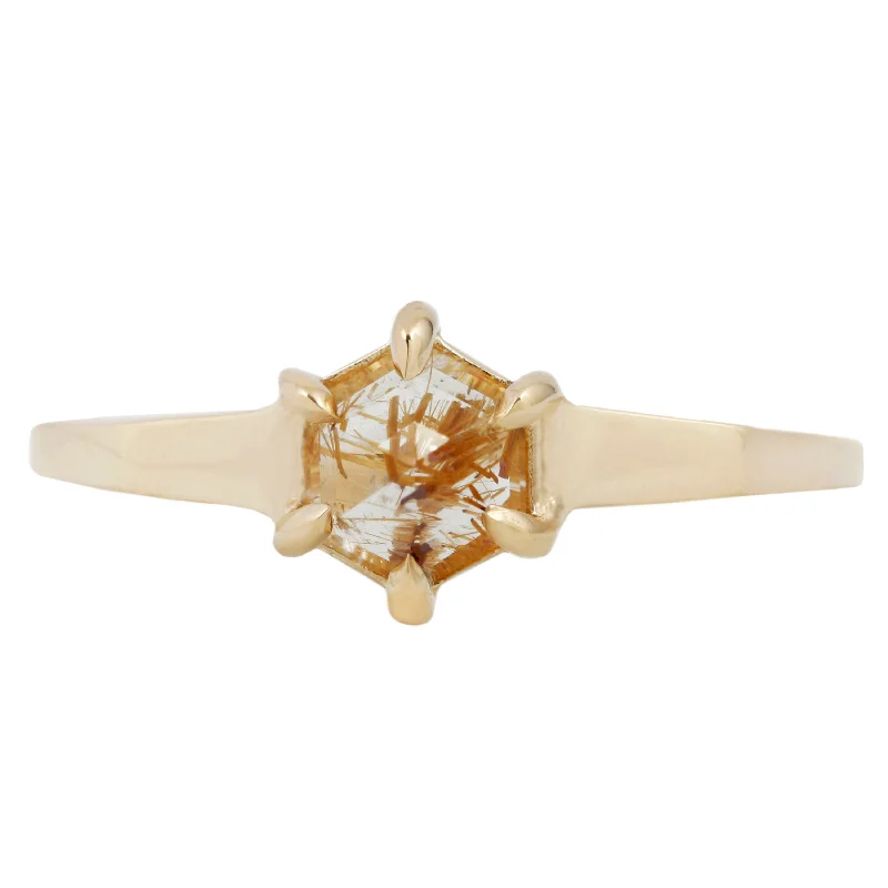 large stone rings for women-Small Yellow Quartz Hexagon Ring