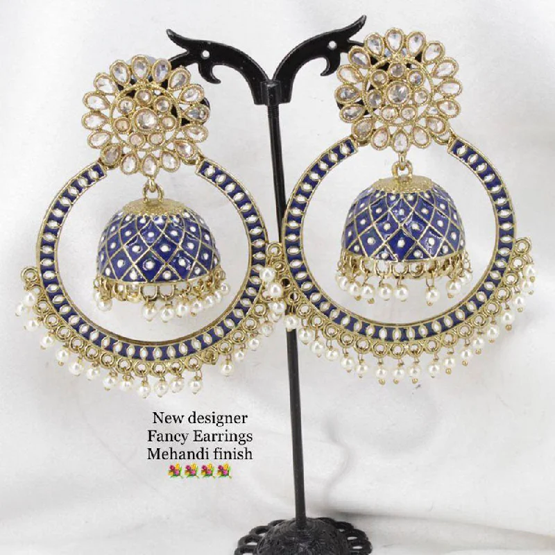 statement earrings for women-Sai Fashion Mehandi Finish Kundan And Meenakari Designer Dangler Earrings