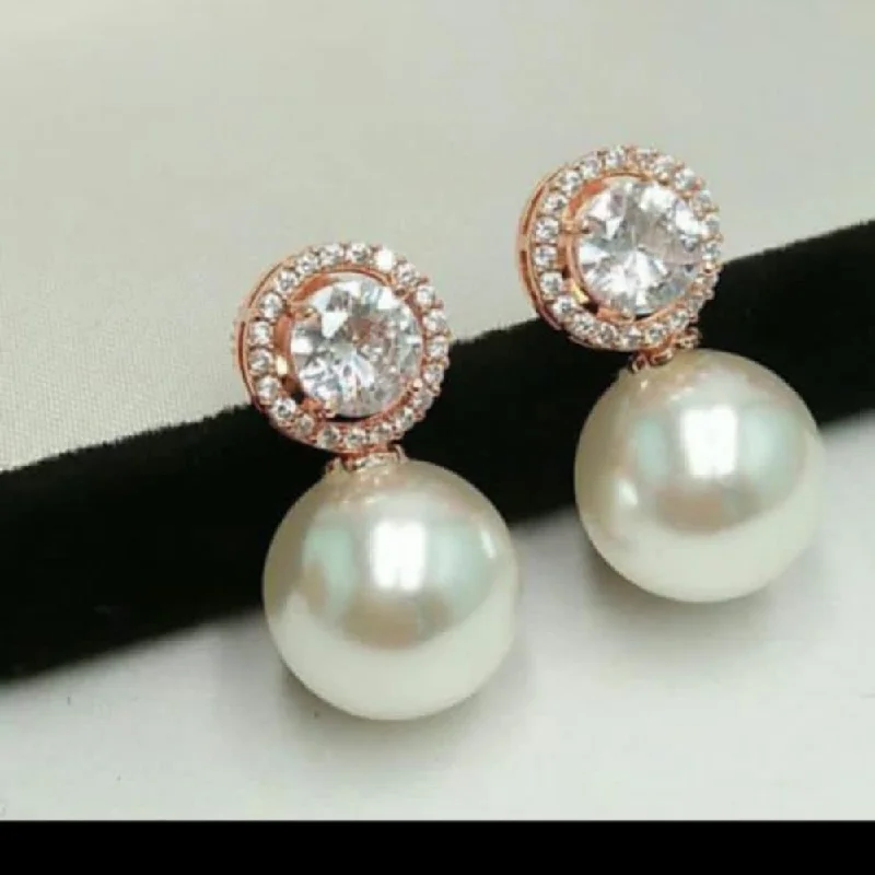 gemstone stud earrings for women-Pooja Bangles Rose Gold Plated Pearl Stud Earrings