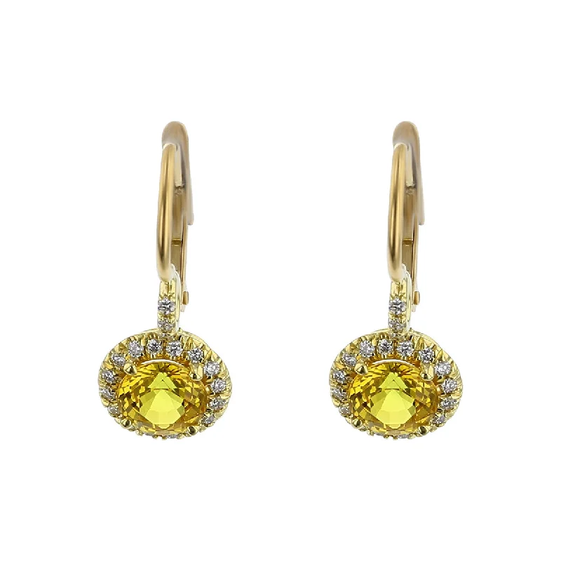 matching earrings for women-Yellow Sapphire and Diamond Halo Drop Earrings