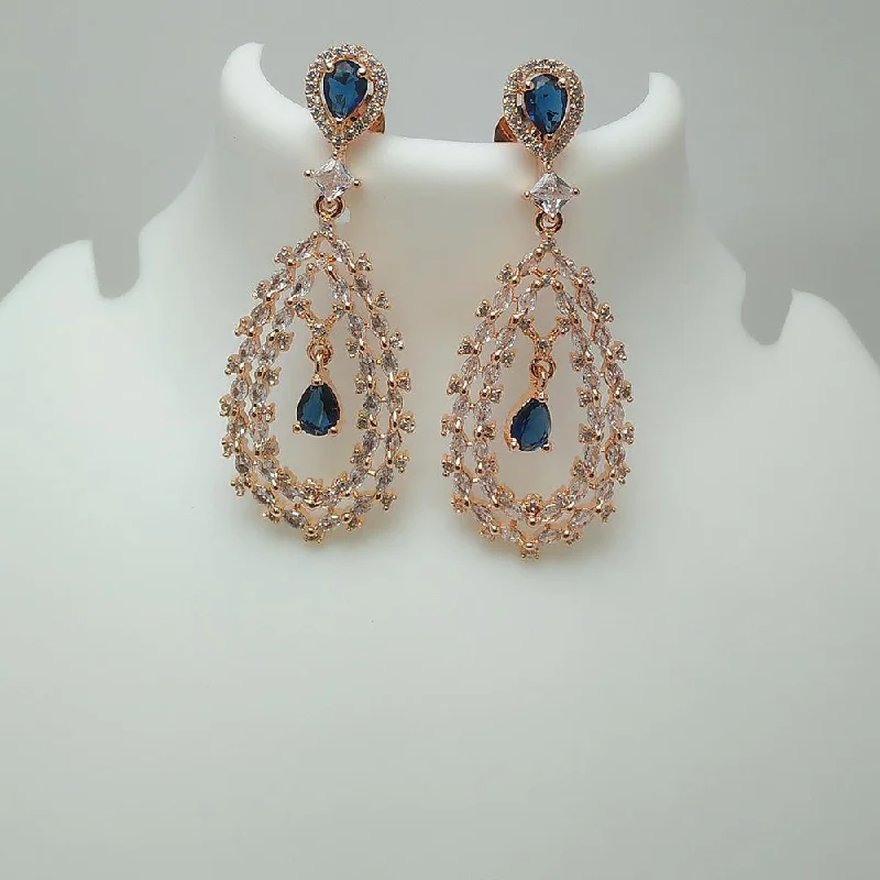 geometric earrings for women-Manisha Jewellery Rose Gold Plated AD Stone Dangler Earrings