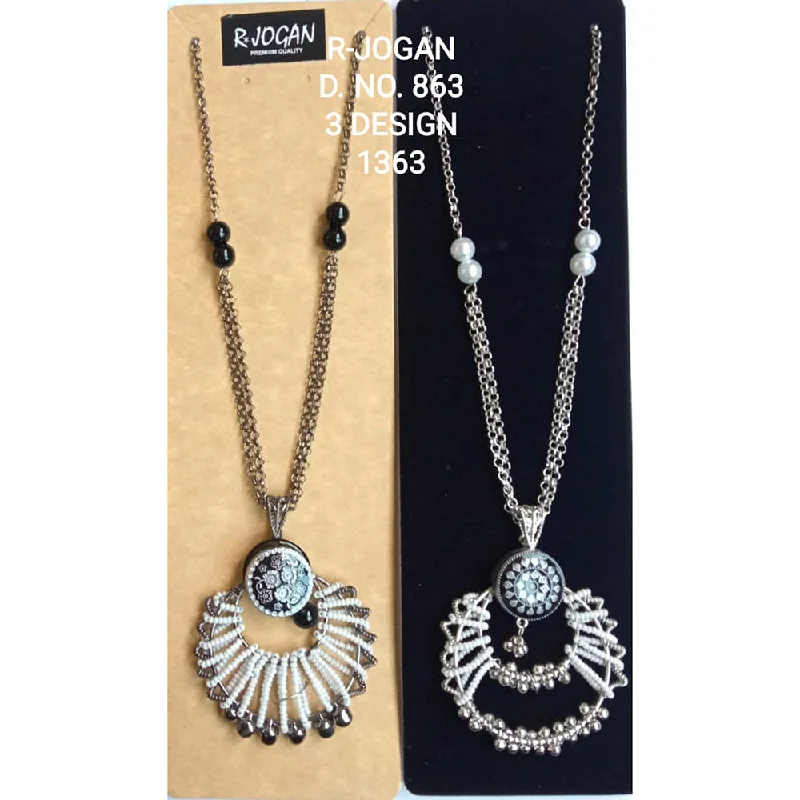 gold pendant necklaces for women-R Jogan Oxidised Plated Assorted Design Long Necklace