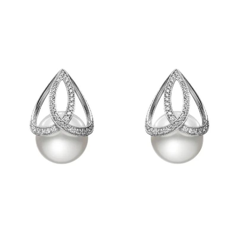 moonstone earrings for women-White South Sea Cultured Pearl Diamond Earrings