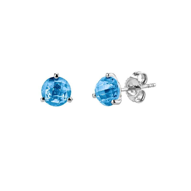 matching earrings for women-Blue Topaz 14K White Gold Stud Earrings