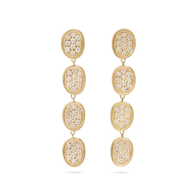 vintage hoop earrings for women-18K Yellow Gold and Diamond Pave Link Linear Drop Earrings