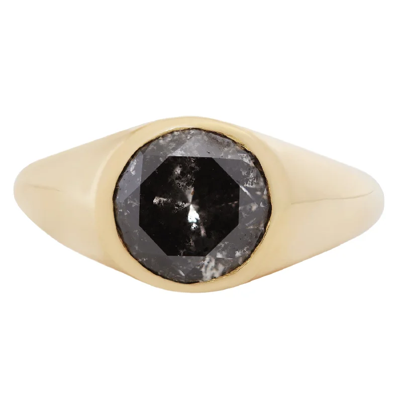 anniversary rings for women-Charcoal Diamond Signet Ring