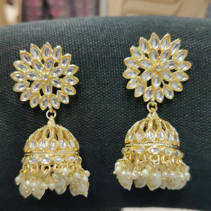 statement stud earrings for women-Shreeji Gold Plated Kundan Stone Jhumki Earrings