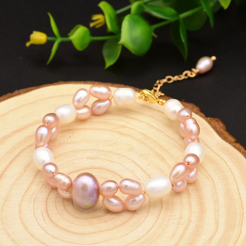 Large Particle Pink Pearl Bracelet