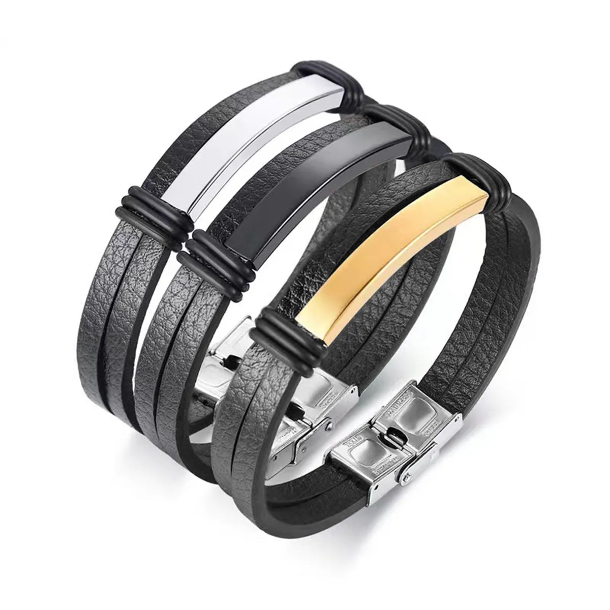 diamond bracelets for women-Casual Simple Style Geometric Pu Leather Plating Men'S Wristband