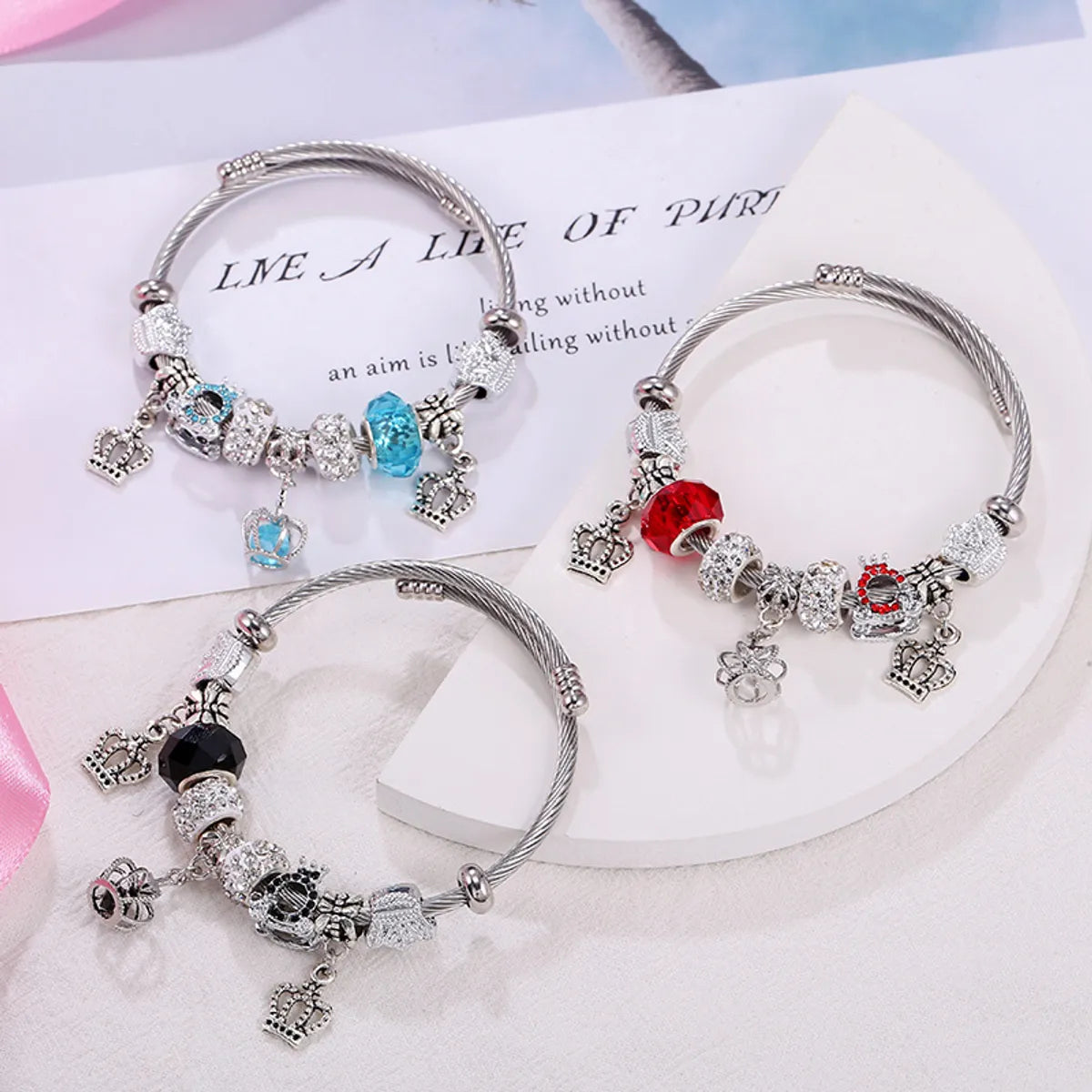 custom bangles for brides-Retro Crown Alloy Soft Clay Titanium Steel Inlay Rhinestones Couple Bangle