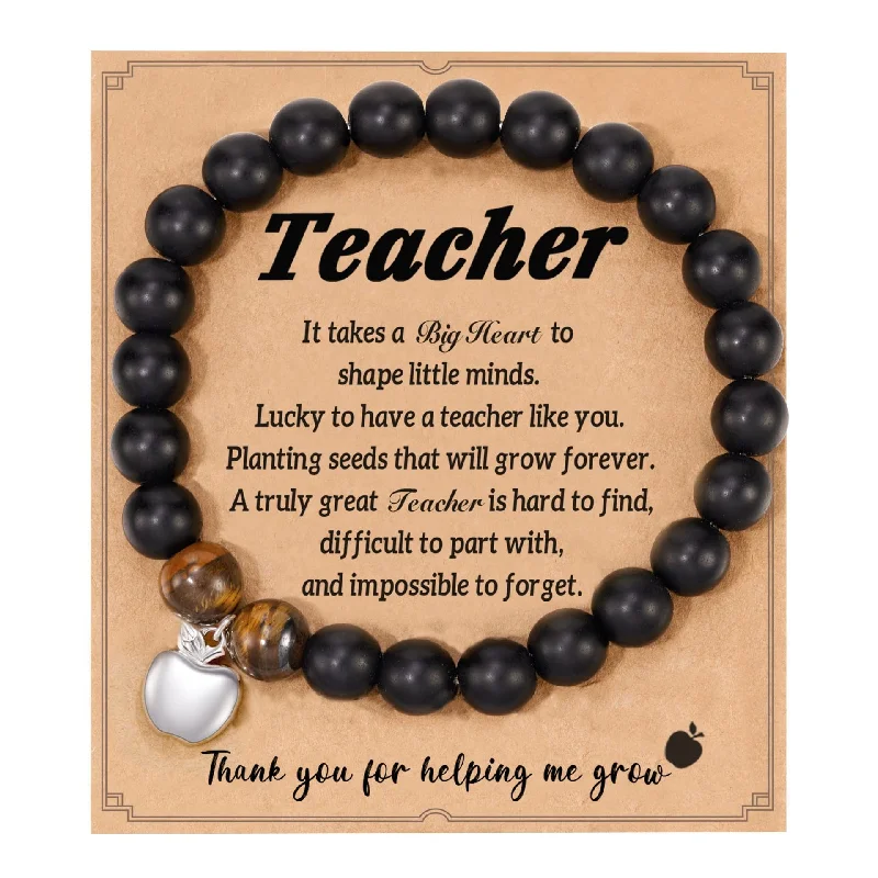 Frosted Black Tiger Eye Apple Pendant Teacher Card 1