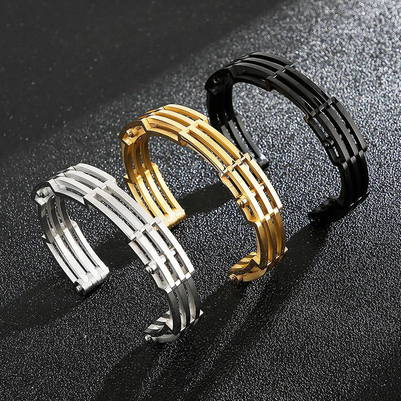 chic bracelets for women-Retro Punk Solid Color Titanium Steel Plating Men'S Bangle