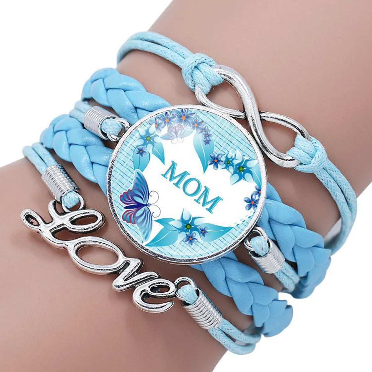 bridal bracelets for women-Mother Letter Time Gem Multi-layer Braided Leather Alloy Bracelet Wholesale