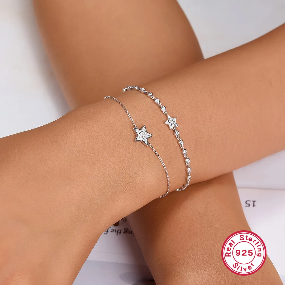 adjustable bracelets for women-Sterling Silver White Gold Plated Simple Style Pentagram Star Inlay Zircon Bracelets