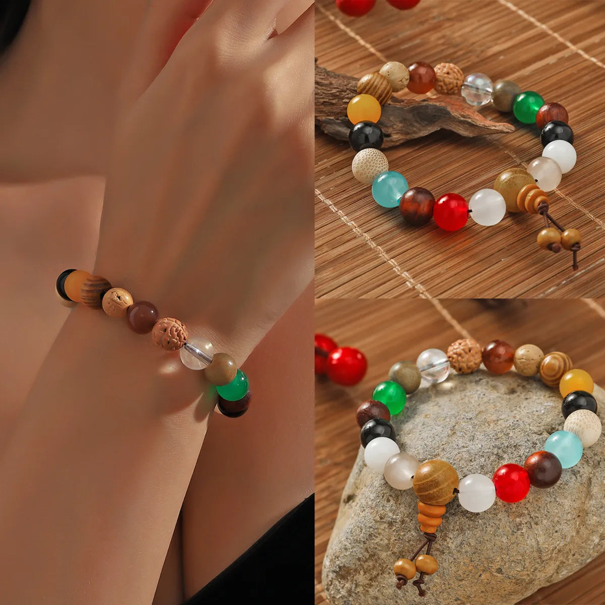 trendy bracelets for women-Retro Geometric Wooden Beads Beaded Unisex Bracelets