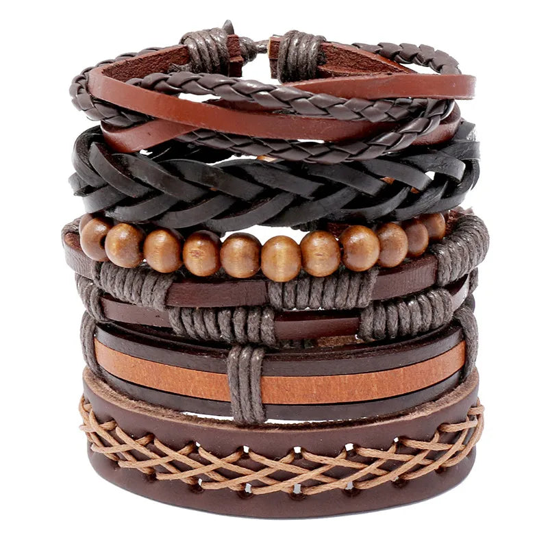 infinity bangles for women-Retro  Braided Brown  Leather Bracelet