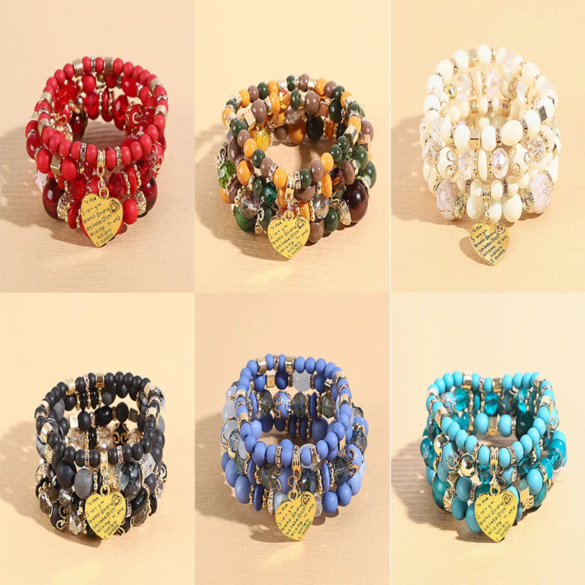 modern bangles for women-Bohemian Heart Shape Glass Wholesale Bracelets