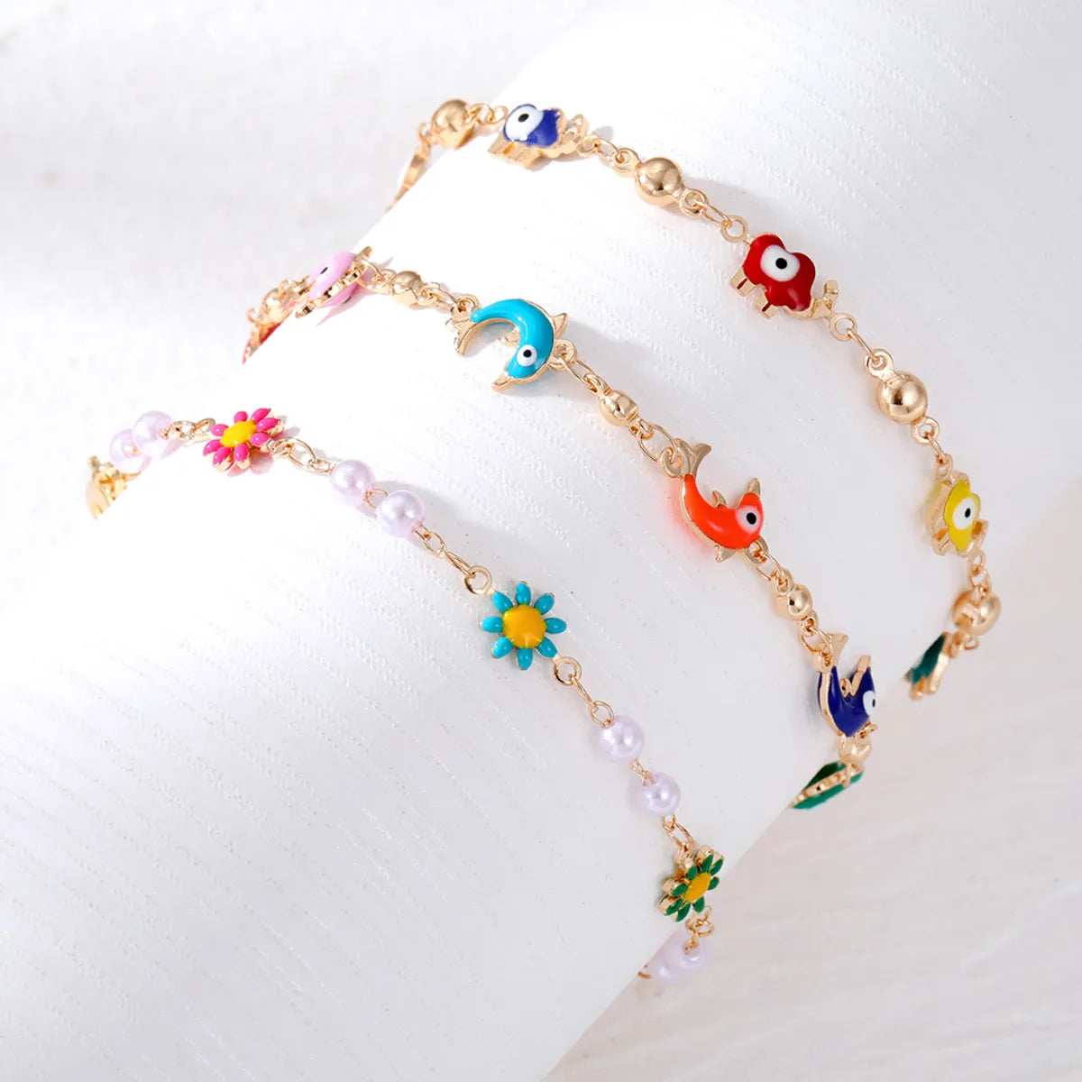 chunky bracelets for women-1 Piece Fashion Devil's Eye Dolphin Flower Alloy Enamel Artificial Pearls Women's Bracelets