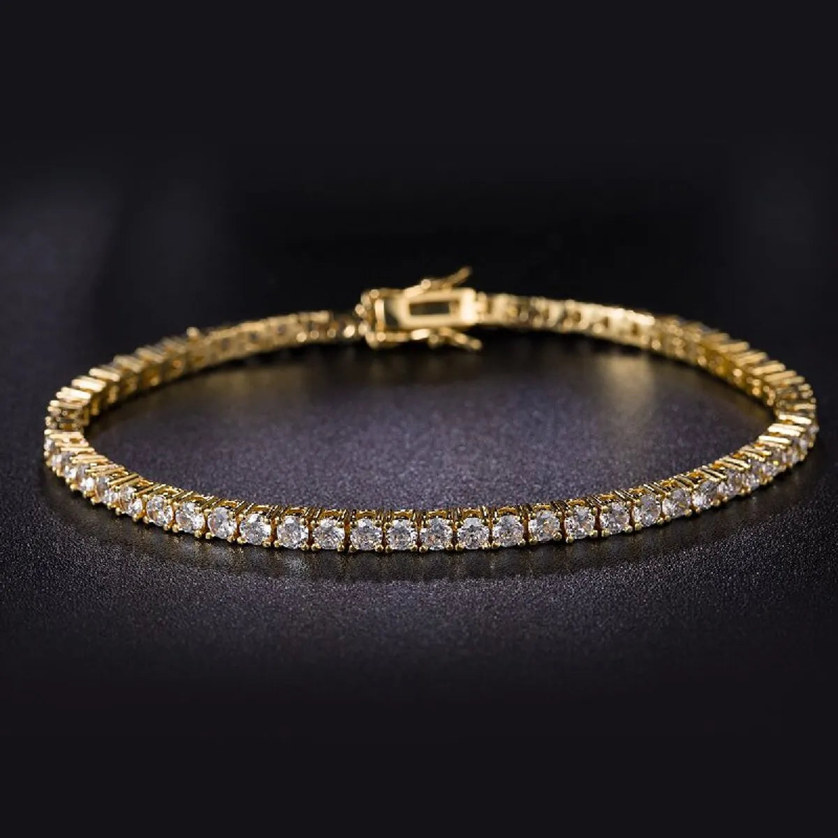 tribal bangles for women-Glam Solid Color Copper 18k Gold Plated Gold Plated Zircon Tennis Bracelet In Bulk