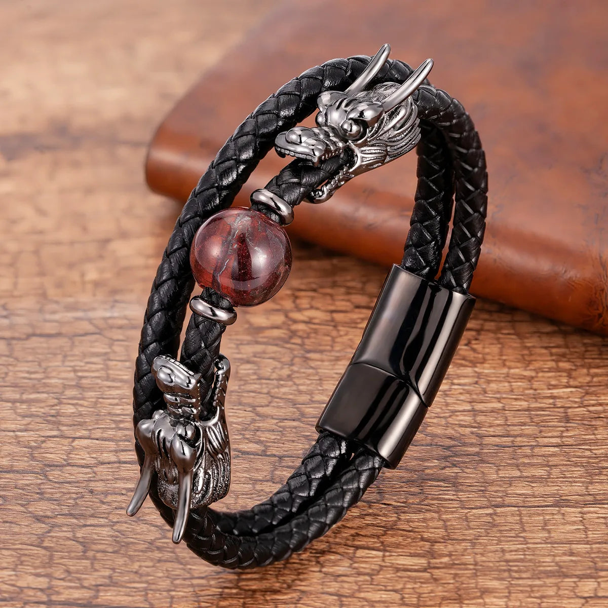 custom bangles for brides-Retro Punk Streetwear Dragon Stainless Steel Stone Men'S Bracelets