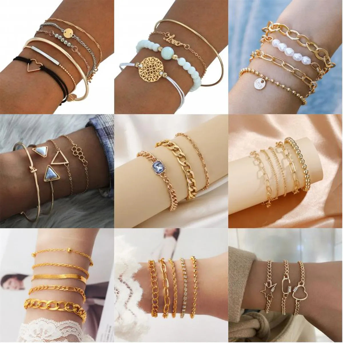 wedding bracelets for women-Simple Style Streetwear Round Heart Shape Solid Color 18k Gold Plated Silver Plated Rhinestones Zircon Alloy Iron Copper Wholesale Bracelets