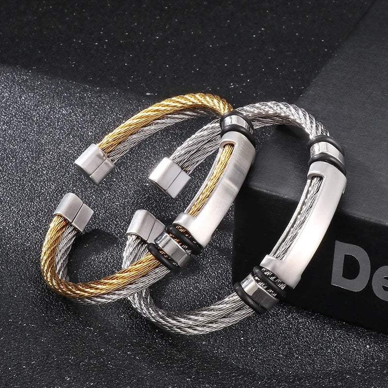 fashion bracelets for women-Hip-Hop Punk Color Block Titanium Steel Plating 18K Gold Plated Men'S Bracelets