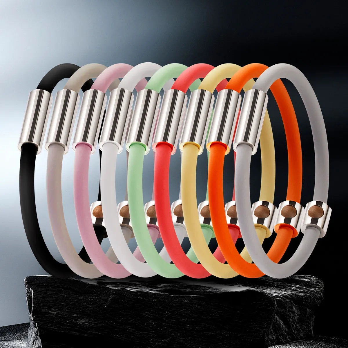 sterling silver cuff bangles for women-Casual Fitness Simple Style Solid Color 304 Stainless Steel Silica Gel Unisex Wristband