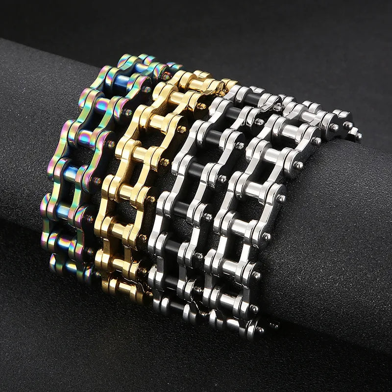 hammered bracelets for women-Punk Solid Color Titanium Steel Chain 18K Gold Plated Men'S Bracelets