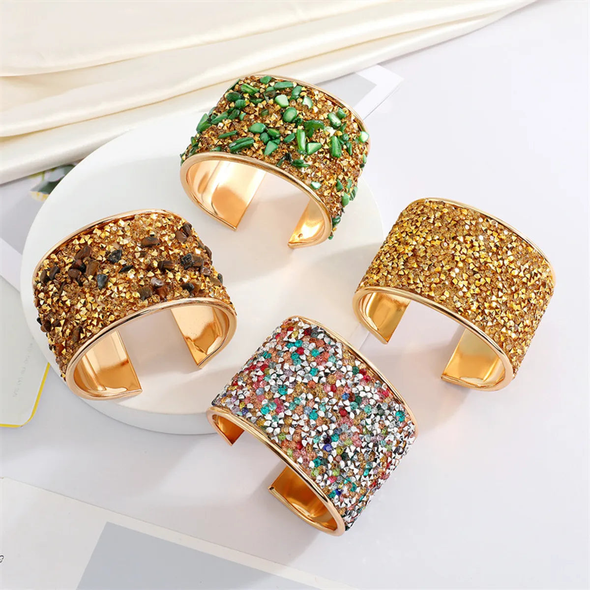 luxury bracelets for women-Bohemian Ethnic Style Colored Gravel Wide Bracelet Sparkling Rhinestone Open Bracelet