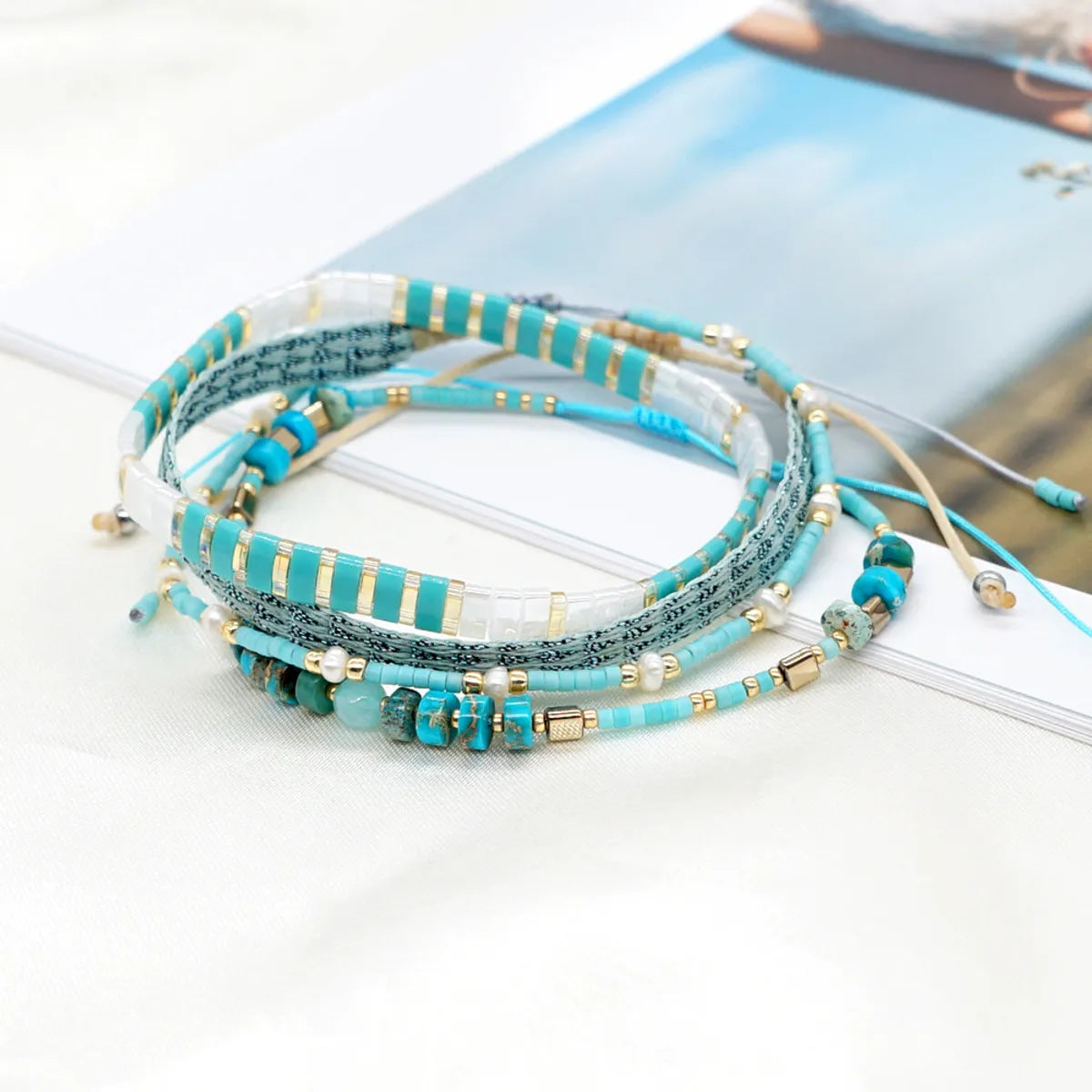 adjustable bangles for women-Bohemian Lake Blue Series Tila Beads Hand-beaded Small Bracelet