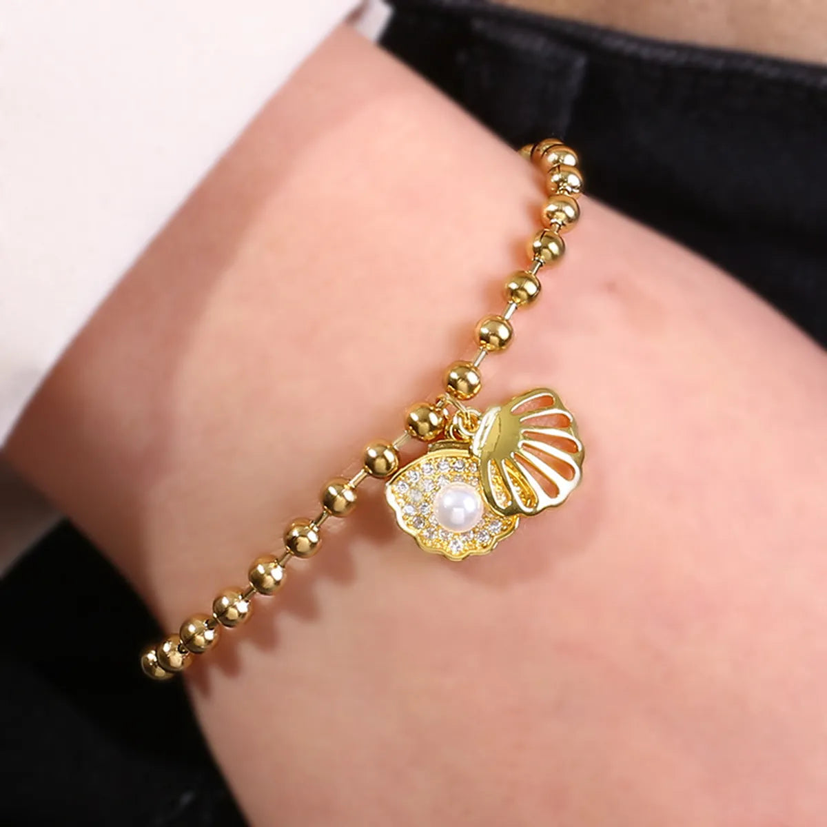 high-end bracelets for women-304 Stainless Steel Copper Beach Plating Shell Zircon Bracelets