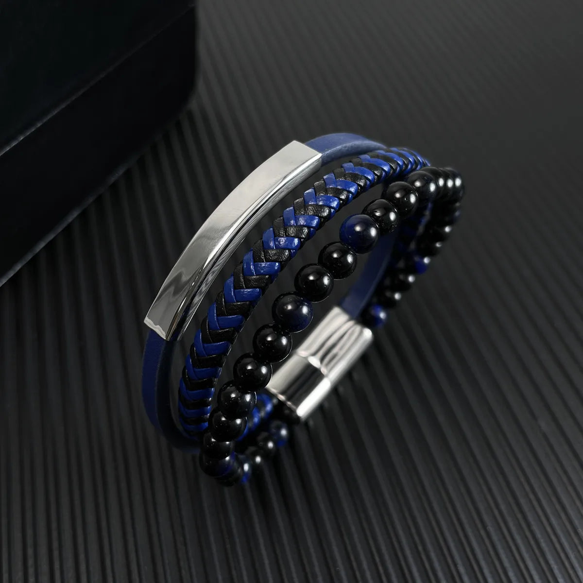 braided bracelets for women-Hip-Hop Retro Color Block Pu Leather Asymmetrical Men'S Bangle