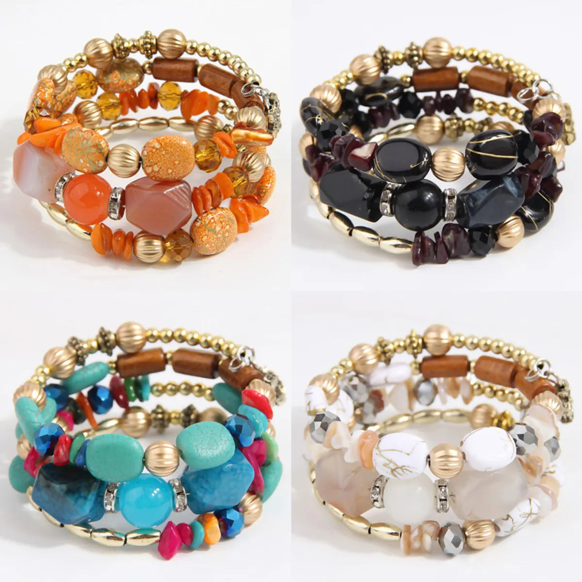 boho bracelets for women-Beach Round Alloy Gravel Beaded Women's Bangle