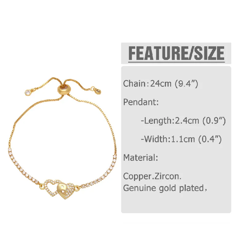 wedding bracelets for women-Fashion Simple Style Round Heart Shape Copper Plating Inlay Zircon 18k Gold Plated Bracelets