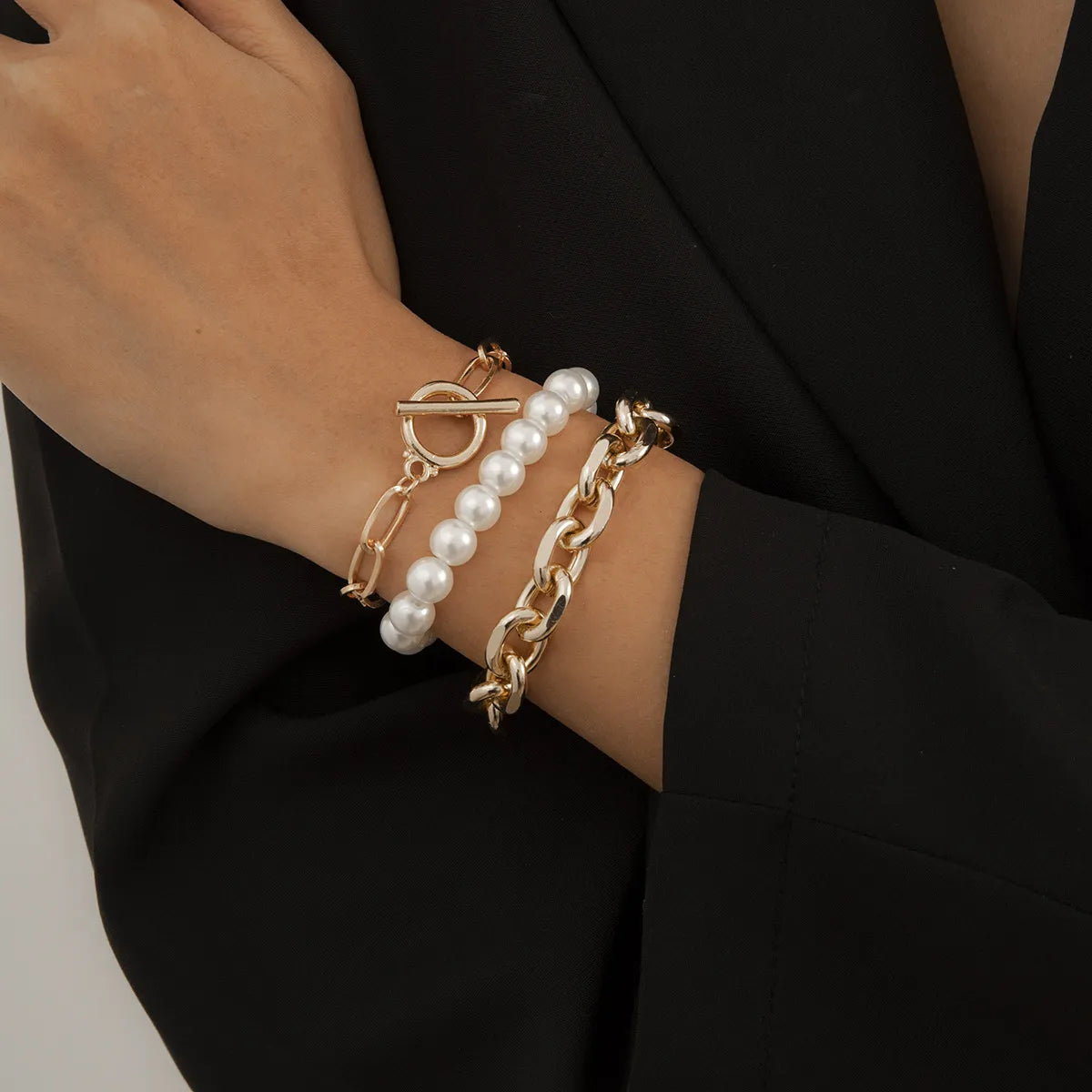 silver bracelets for women-Lady Solid Color Artificial Pearl Alloy Wholesale Bracelets