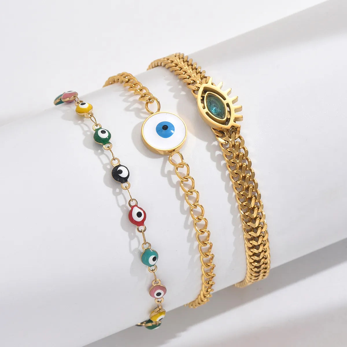 personalized bangles for women-Stainless Steel 14K Gold Plated Simple Style Classic Style Round Devil's Eye Enamel Inlay Zircon Bracelets