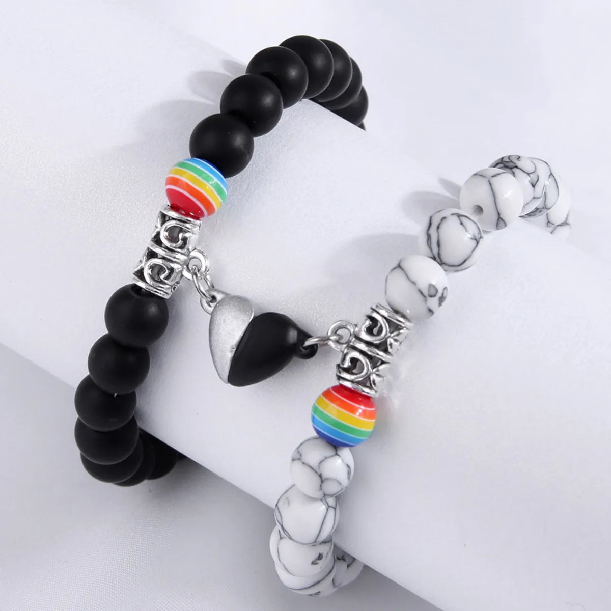 gemstone stretch bracelets for women-Retro Simple Style Rainbow Heart Shape Alloy Resin Beaded Unisex Bracelets