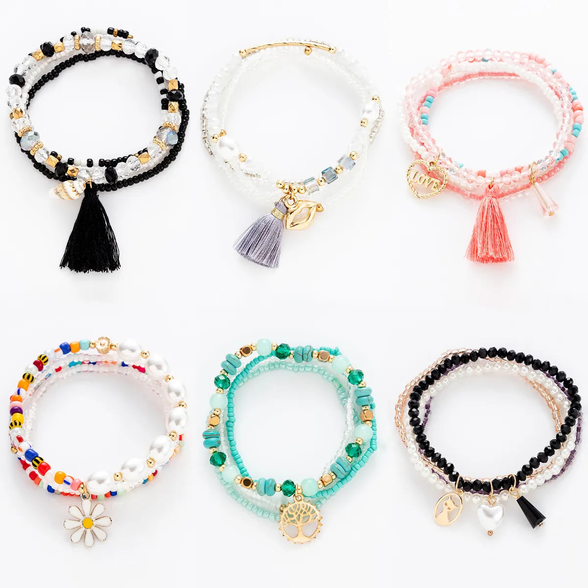 engraved gold bangles for women-Fashion Round Beaded Artificial Crystal Handmade Tassel Women's Bracelets 1 Piece