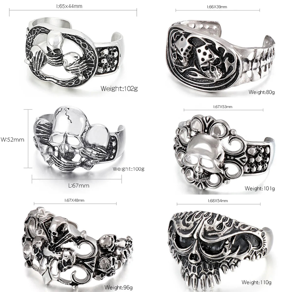 hammered bracelets for women-Punk Skull Titanium Steel Men'S Cuff Bracelets