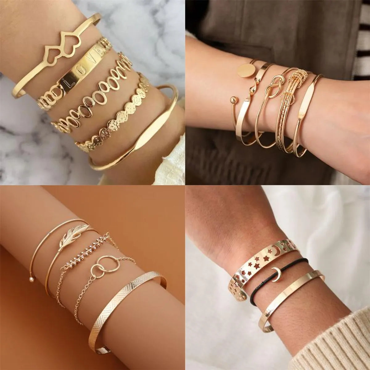 silver tennis bracelets for women-Punk Streetwear Letter Star Heart Shape Alloy Iron Plating Hollow Out Inlay Rhinestones Zircon 18k Gold Plated Silver Plated Women's Bracelets Bangle