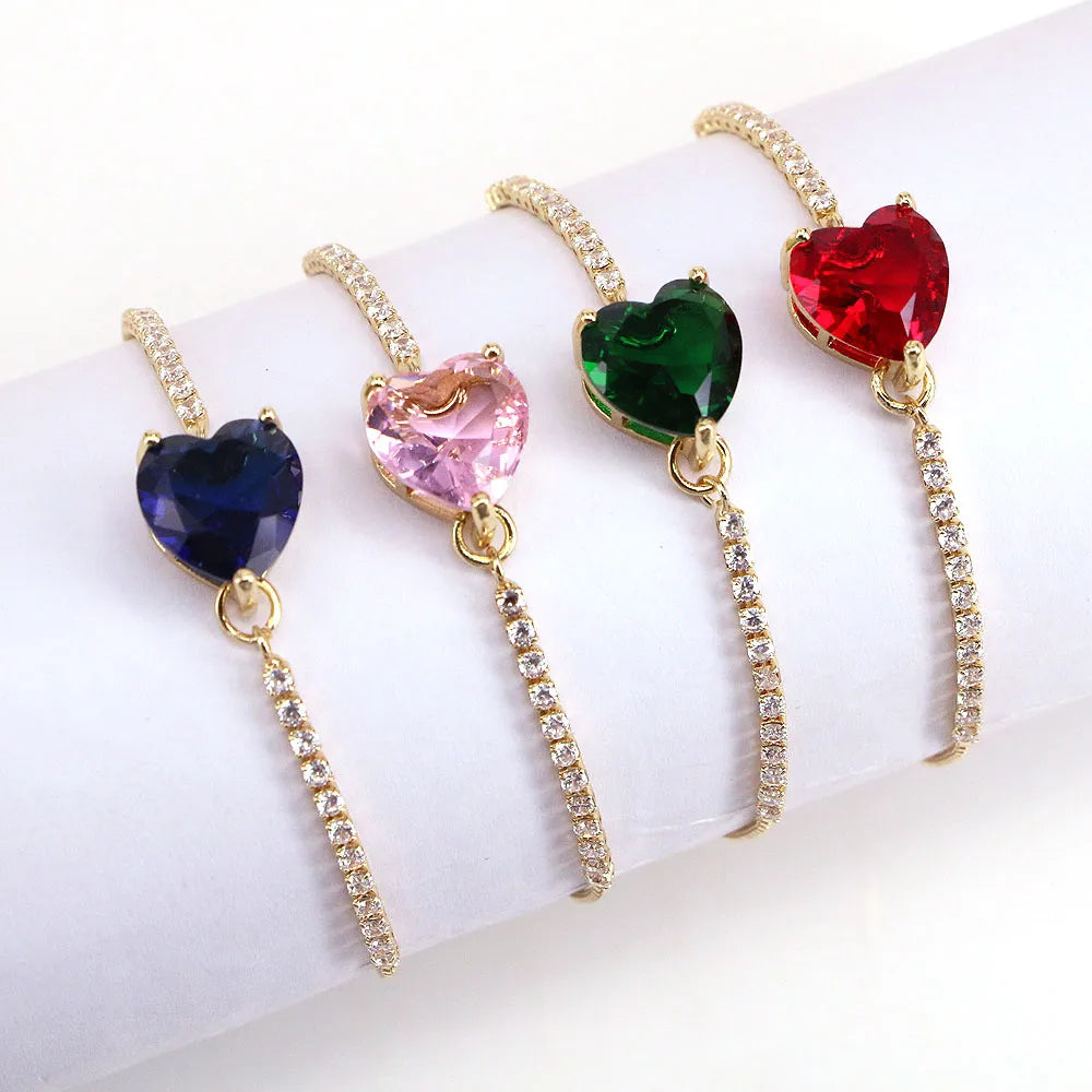 woven bracelets for women-Simple Style Heart Shape Copper Zircon Bracelets In Bulk